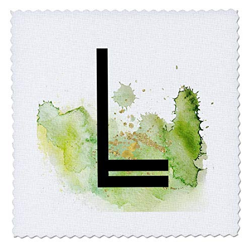 3dRose Modern Image Of Green Watercolor Splash Monogram L - Quilt Squares -qs-327866-9-