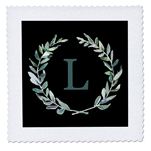 3dRose Wreath with monogram initial letter L in green on black. - Quilt Squares -qs-336775-9-