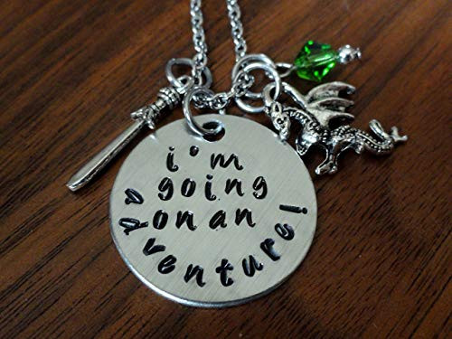 I'm going on an adventure necklace. Dragon Necklace. Hobbit inspired Necklace. Traveling Necklace.The Hobbit. Handstamped