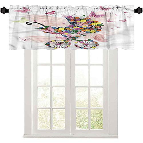 Window Valances ButterfliesFloral Baby Stroller 42" W x 18" L Thermal Insulated Valance for Living Room