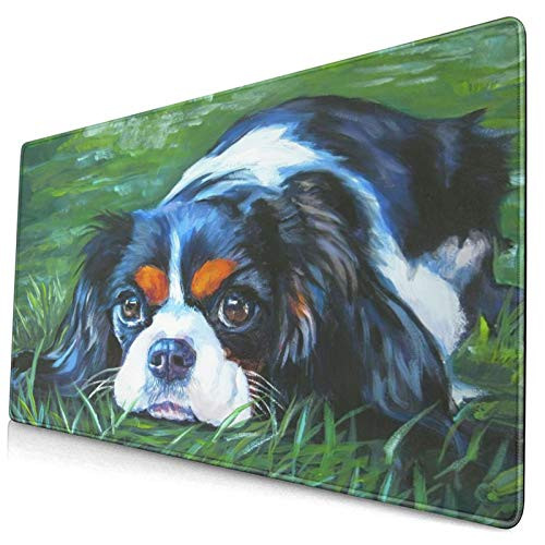 CANCAKA Large Gaming Mouse Pad?Cavalier King Charles Spaniel Tricolor Dog L A Shepard Puppy Canine Pup?Non-Slip Rubber Mouse Pads Mousepad for Gaming Computer Office Desk75×40×0.3cm