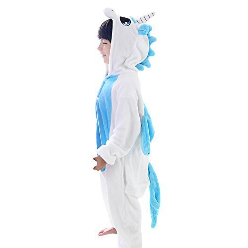 LPATTERN Unisex-Kids Cartoon Onesies Animals Cosplay Costume One-Piece Pajamas Blue Unicorn 2XL-for Height-135cm-145cm-
