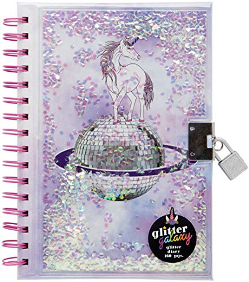 C.R. Gibson Glitter Unicorn Girls Diary with Lock 160 Lined Pages 6'' W x 8.5'' L