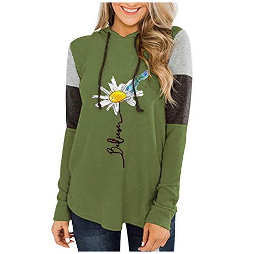 SALIFUN Women Pullover HoodiesCasual Sunflower Patchwork O-Neck Long Sleeve Shirt Loose Fit Tunic Top Comfy Sweatshirts