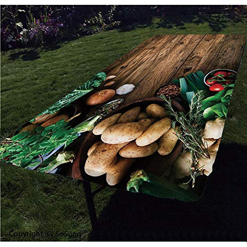 Harvest Polyester Fitted TableclothVegetables on Wooden Table Healthy Options Organic Food Herbs and Spices Seasonal Rectangular Elastic Edge Fitted Table CoverFits Rectangular Tables 48x24 Brown G