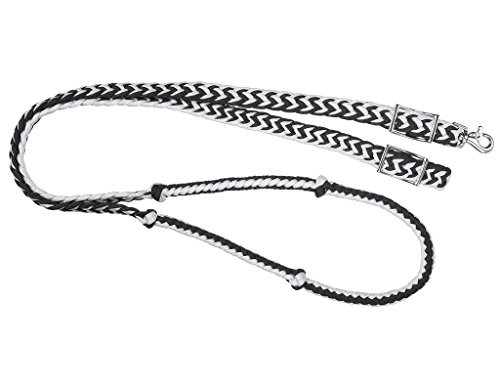 Tough 1 Knotted Cord Roping Reins, Black/White