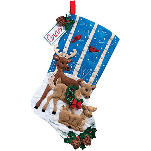Bucilla 18-Inch Christmas Stocking Felt Applique Kit Deer Family