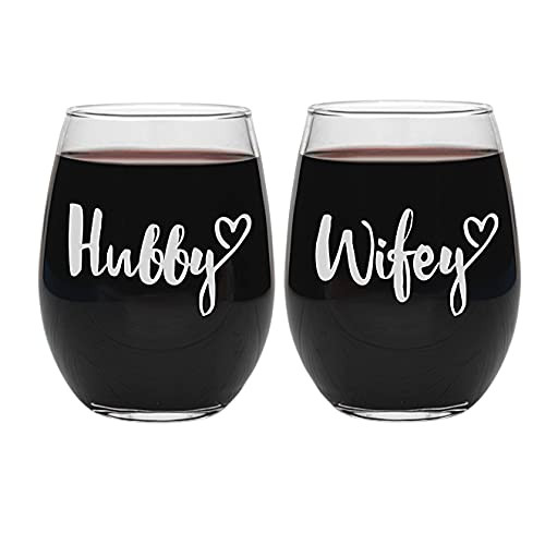 Hubby and Wifey Wine Glasses - Mr and Mrs Wedding Gifts - Engagement Anniversary Gift Couple 20oz Hubby and Wifey Wine Glasses - Mr and Mrs Wedding Gifts - Engagement Anniversary Gift Couple 20oz