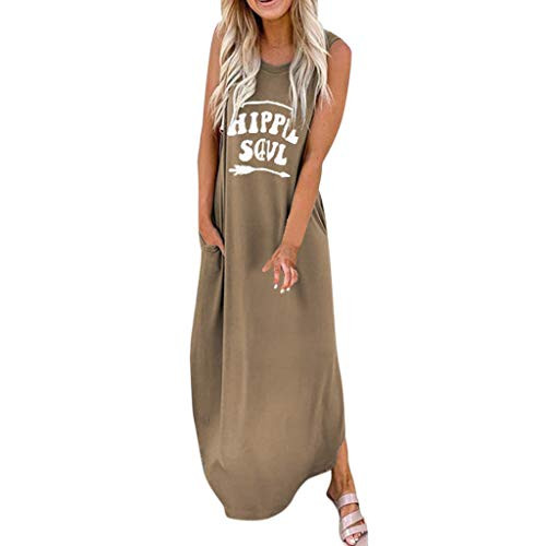 Toimothcn Women Plus Size Tank Tops Dress O-Neck Sleeveless Letter Printed Casual Boho Long Maxi Dress-KhakiS- Toimothcn Women Plus Size Tank Tops Dress O-Neck Sleeveless Letter Printed Casual Boho Long Maxi Dress-KhakiS-