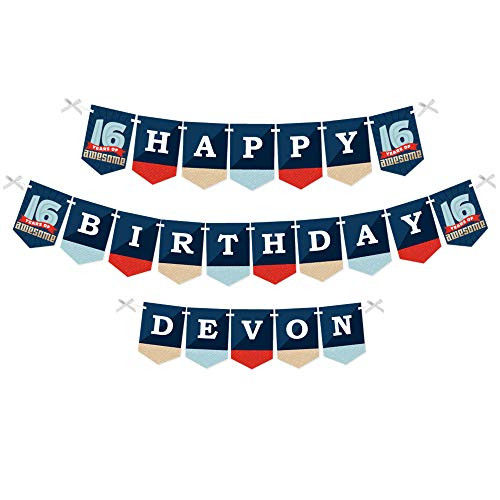 Big Dot of Happiness Personalized Boy 16th Birthday - Custom Sweet Sixteen Birthday Party Bunting Banner and Decorations - Happy Birthday Custom Name Banner Big Dot of Happiness Personalized Boy 16th Birthday - Custom Sweet Sixteen Birthday Party Bunting Banner and Decorations - Happy Birthday Custom Name Banner