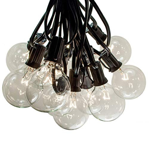 Outdoor Globe String Lights -25 Foot G50 Clear - Black Wire - 2" 7 Watt Bulbs-