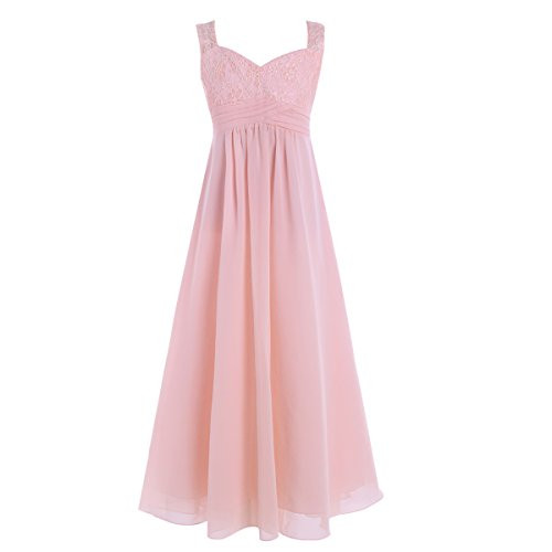 YiZYiF Big Girls Junior Long Chiffon Bridesmaid Dresses Maxi Lace Party Wedding Prom Evening Gowns Pearl Pink 14 YiZYiF Big Girls Junior Long Chiffon Bridesmaid Dresses Maxi Lace Party Wedding Prom Evening Gowns Pearl Pink 14