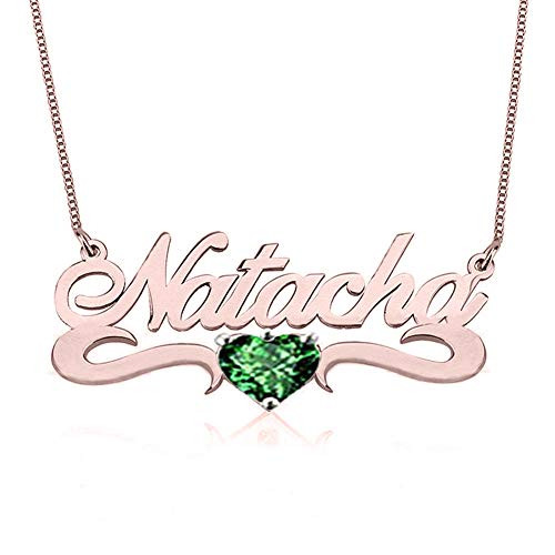 Ouslier 925 Sterling Silver Personalized Name Necklace with Birthstone Heart Custom Made with Any Names -18K Rose Gold Plated- Ouslier 925 Sterling Silver Personalized Name Necklace with Birthstone Heart Custom Made with Any Names -18K Rose Gold Plated-