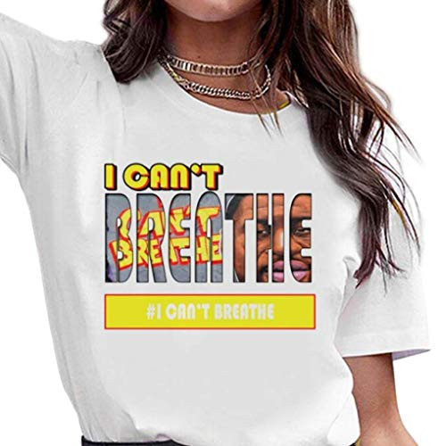 YCHZX I Cant Breathe Black Lives Matter Female T-Shirt Round Neck Short Sleeve-White-L