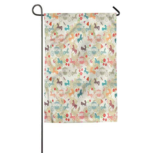 ParadiseDecor Horses Yard Flag Outdoor Funny Decorative Flags Carriage with Stallions 18" W x 27" L
