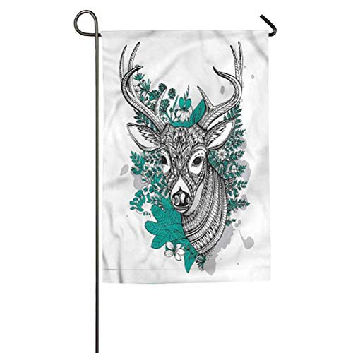 ParadiseDecor Antlers Personalized Garden Flag Home Decorative Outdoor Double Sided Flag Detailed Deer Skull Flowers 18" W x 27" L