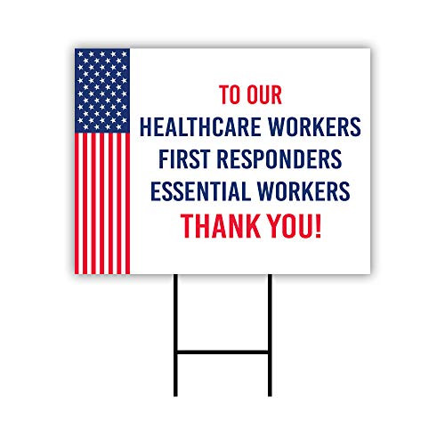 Thank You First Responders Essential Workers Yard Sign 24" x 18" - Coroplast Visible Text Long Lasting Rust Free Thank You Healthcare Yard Sign with Metal H-Stake G -24x18 Single Sided-