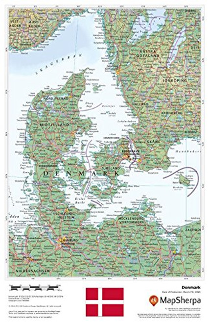 Denmark - 11" x 17" Matte Plastic Wall Map