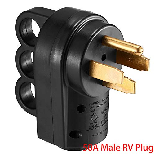 GIE.TOP RV Plug 50 AMP Male 3-Prong 125V 250V AC Camper Generator Electrical Converter Replacement Plug Socket with Handle Easy Unplug Design (50A Male RV Plug)