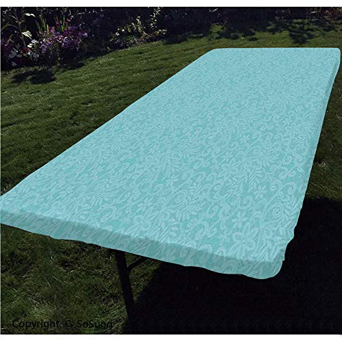 Turquoise Polyester Fitted TableclothOrnate Repeating Lace Pattern Background Floral Retro Motifs Romantic Bohemian Design Rectangular Elastic Edge Fitted Table CoverFits Rectangular Tables 72x32" B