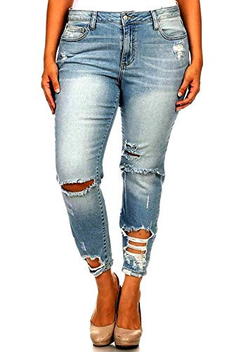 Wax Jeans-Sneak Peek Womens Plus Size Ankle Skinny Basic Denim Jeans Ripped Distressed Strech Pants -14 Jack David Blue Jeans Wv74422p-