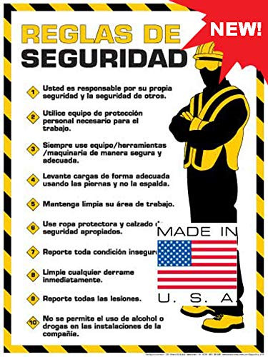 Workplace Safety Rules Poster -18" x 24" Spanish Text-