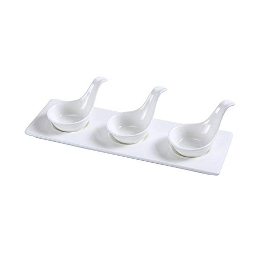 Piscataway Rectangular 3 Spoons with Tray 2 Oz 2" Spoon 10 1-2"W X 3 1-2"L Tray Porcelain White