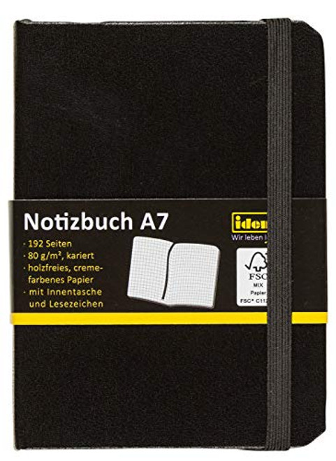 IDENA 209283 Notebook DIN A7 192 Pages 80 g-m² Squared Black