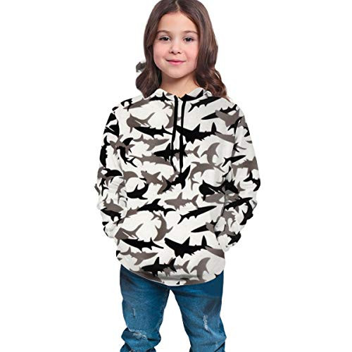 YongColer Hooded Sweatshirt Teens Boys Girls Kids-Shark Camo L-