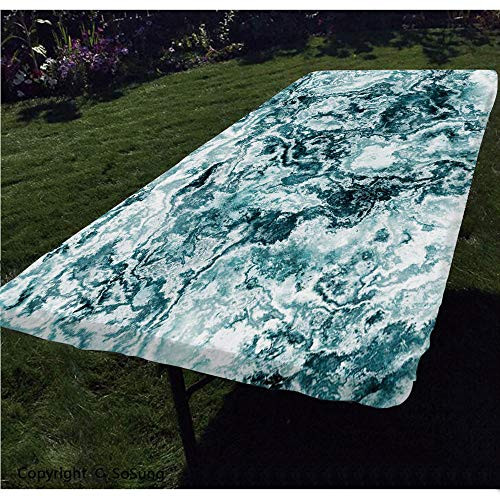 Marble Polyester Fitted TableclothAbstract Rock Texture Modern Stylized Retro Splashes Antique Dark Design Decorative Rectangular Elastic Edge Fitted Table CoverFits Rectangular Tables 60x30" Jade G