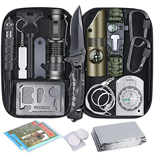 Gifts for Men Dad Husband GIPTIME 18 in 1 Emergency Survival Kit Professional Camping Survival Gear and Equipment Kit Cool Survival Gadgets for Hiking Hunting Camping Adventures