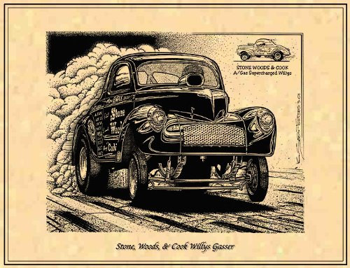K. Scott Teeters - Illustrated Corvette Series Stone Woods and Cook 1940 Willys Gasser Poster Art Print