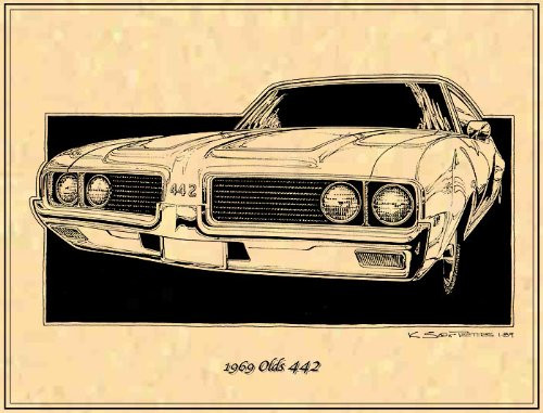 K. Scott Teeters - Illustrated Corvette Series 1969 Olds 442 Muscle Car Poster Art Print