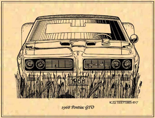 K. Scott Teeters - Illustrated Corvette Series 1968 Pontiac GTO Muscle Car in The Weeds Poster Paper Art Print