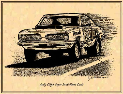 K. Scott Teeters - Illustrated Corvette Series Judy Lilly Super Stock 1969 Plymouth Hemi Cuda Nostalgia Drag Racing Poster Art Print