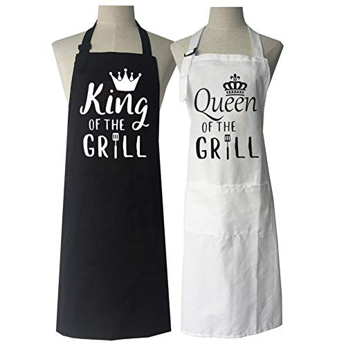 DAMOR His and Hers Gifts for Newlyweds Engagement Wedding Anniversary Bridal Shower,Couples Aprons,King and Queen of The Grill Apron,Couple Aprons,Funny Cooking Bibs