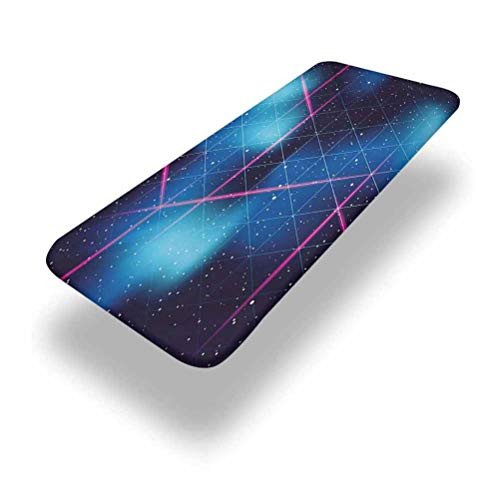6ft Navy and B Elastic Edge Fitted Table CoverEighties Inspired Retrofuturistic Triangles Virtual Reality Sci Fi Fitted Rectangular Polyester Table Clothfor Camping Dining Outdoor Park Patio