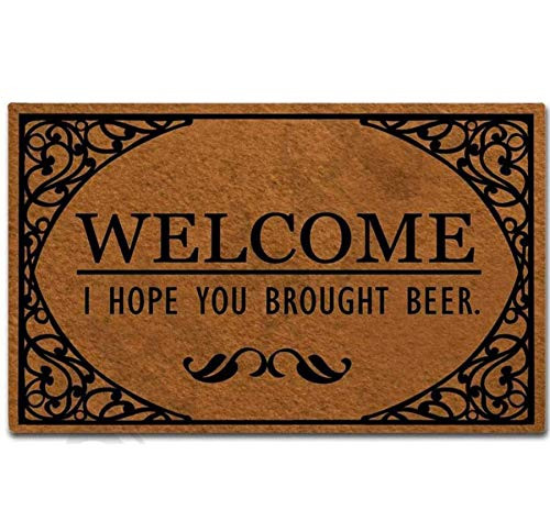 MsMr Doormat Funny Entrance Floor Mat Welcome I Hope You Brought Beer Indoor Decorative Doormat Floor Mat Non-Woven Fabric Top 23.5"x15.7"