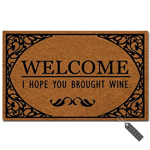 MsMr Doormat Funny Entrance Floor Mat Welcome I Hope You Brought Wine Indoor Decorative Doormat Floor Mat Non-Woven Fabric Top 23.5"x15.7"