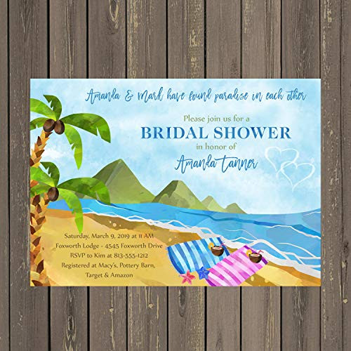 Beach Island Tropical Bridal Shower Invitation Couples Shower Invitation Base price is for a set of 10 5x7 inch cardstock invitations with white envelopes