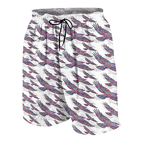 TENJONE Swimming Shorts Funny PrintedAbstract Colorful Ethnic Inspired Stylized Flying Bird Artistic IllustrationQuick Dry Beach Board Trunks with Mesh LiningS-7-8
