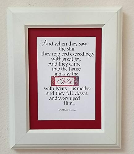 And when they saw the star they rejoicedMatthew 2-10-11a - Hand-lettered Christian Calligraphy Bible Scripture - Christian Wall Art - portrait print 5" x 7" white frame - 1203PG040S000