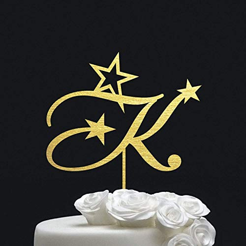 Monogram Cake Topper - Wedding Cake Topper Letter K - Initial Cake Topper for Wedding - Personalized Cake Topper Gold - Letter Cake Topper