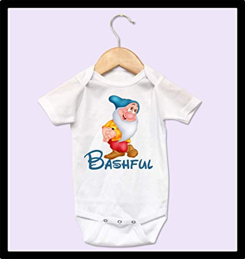 Snow White 7 Seven Dwarfs BASHFUL Disney Epcot Graphic Baby Infant White Bodysuit Short Sleeve