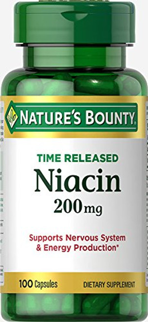 Nature's Bounty Niacin Time Released 200 mg 100 Capsules a B Vitamin Made in USA