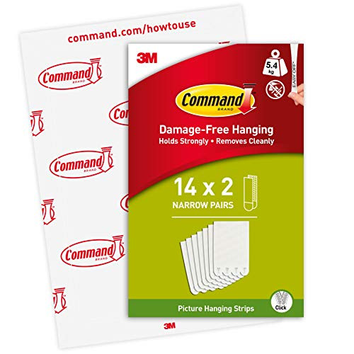 Command Narrow Picture Hanging Strips 14 Pairs White Holds up to 5.4KG