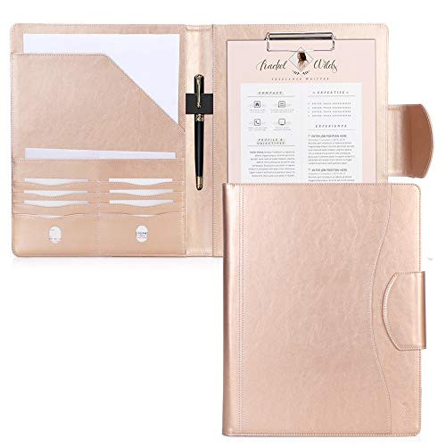 Portfolio Padfolio Case, Skycase Business Portfolio Folder, Resume/Conference/Legal Document Organizer with Letter/A4 Size Clipboard, Business Card Holders, Document Sleeve, Light Gold