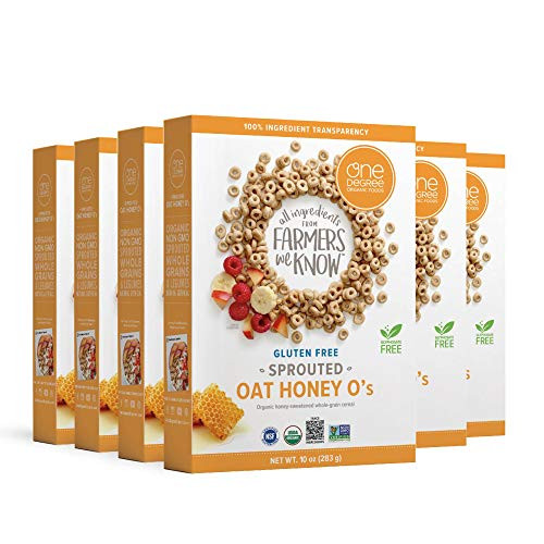 One Degree Organic Foods Sprouted Oat Honey Os Non-GMO USDA Organic Honey Oat Cereal 10 oz. 6 pack