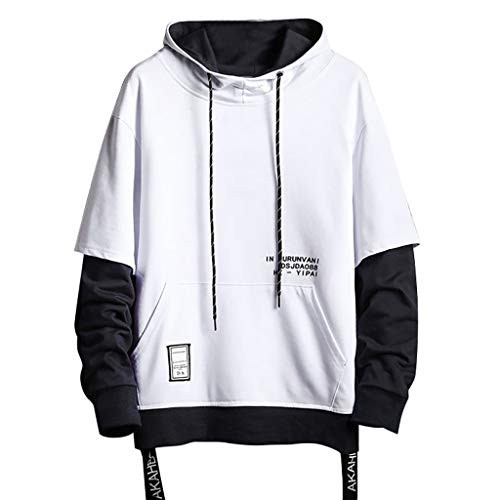 WYTong Newest Sweatshirt Hoodies For Men Fashion Loose Stitching Hooded Blouse Top Outdoor Casual Pullover-WhiteL-