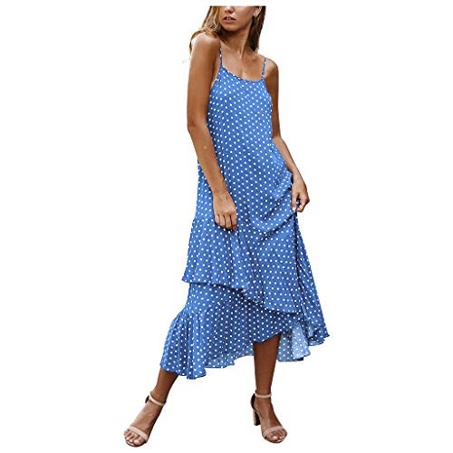 COOKI Women Dresses Casual Loose Sleeveless Dress Dot Print Maxi Dress O-Neck Long Dress Fashion Beach Summer Dress Sundress Blue COOKI Women Dresses Casual Loose Sleeveless Dress Dot Print Maxi Dress O-Neck Long Dress Fashion Beach Summer Dress Sundress Blue
